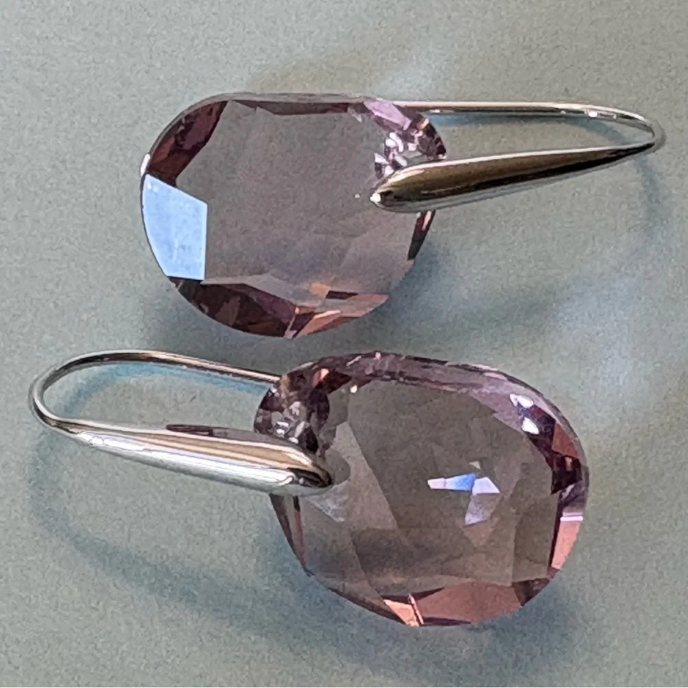 Authentic Swarovski Galet Cut Soft Purple Rhodium Plated Fish Hook Drop Earrings - Picture 5 of 15